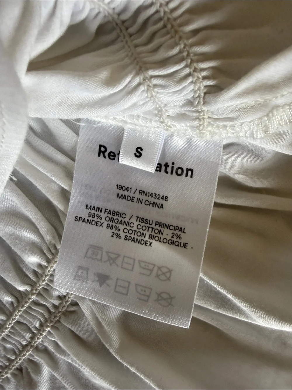 REFORMATION WHITE RUCHED PUFF SLEEVE TOP SIZE S